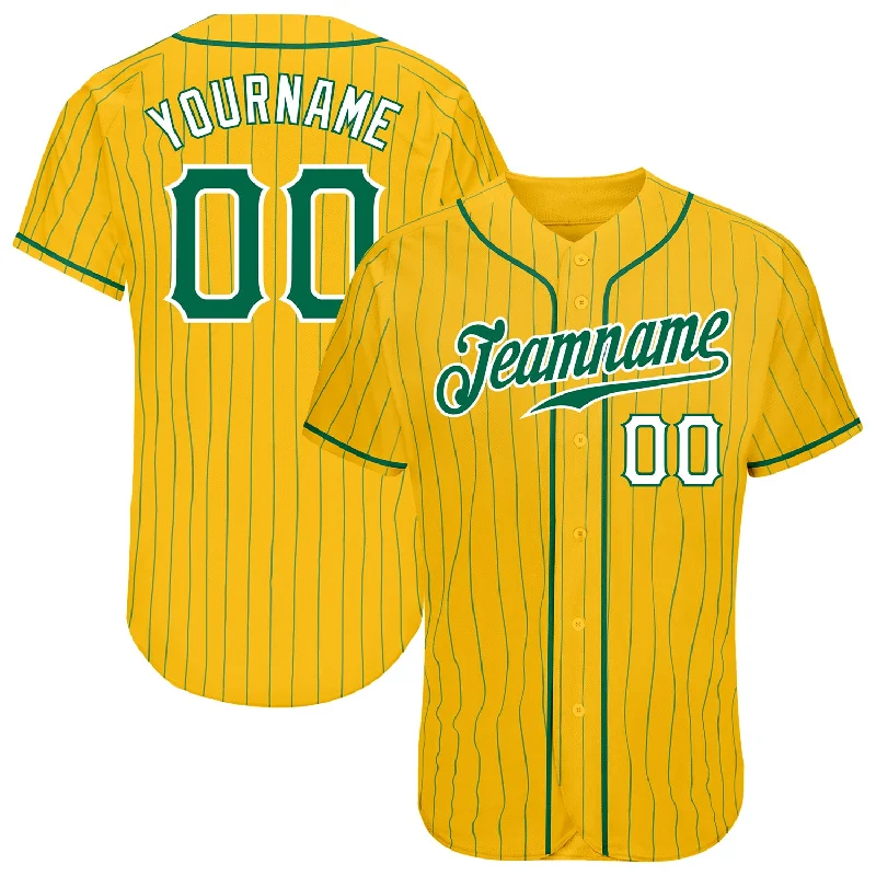 Baseball Jersey for Fast-Pitch Play and Comfort-Custom Yellow Kelly Green Pinstripe Kelly Green-White Authentic Baseball Jersey