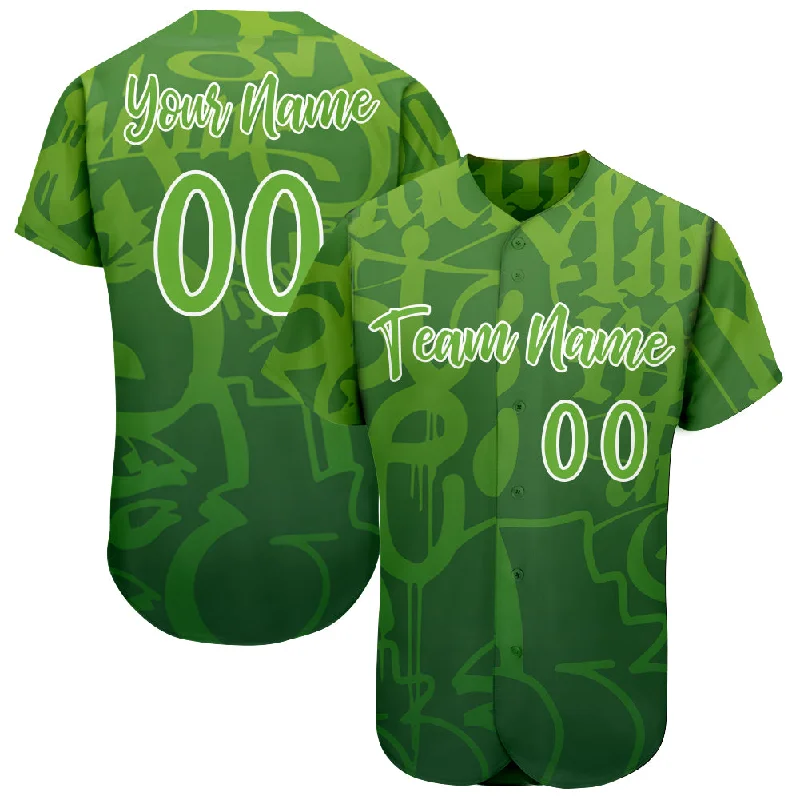 Baseball Jersey for Quick-Dry Comfort and Fit-Custom Graffiti Pattern Green-White 3D Green Authentic Baseball Jersey