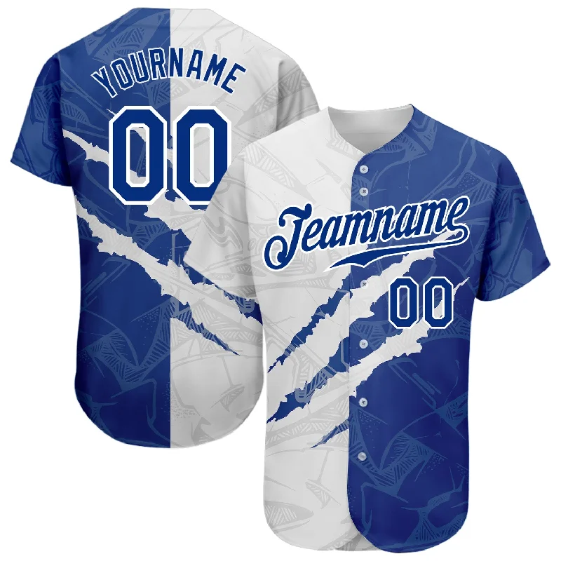 Baseball Jersey for Casual and Competitive Play-Custom Graffiti Pattern Royal-White 3D Scratch Authentic Baseball Jersey