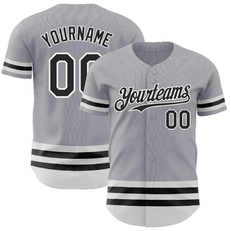 Baseball Jersey for Softball and Baseball Players-Custom Gray Black-White Line Authentic Baseball Jersey