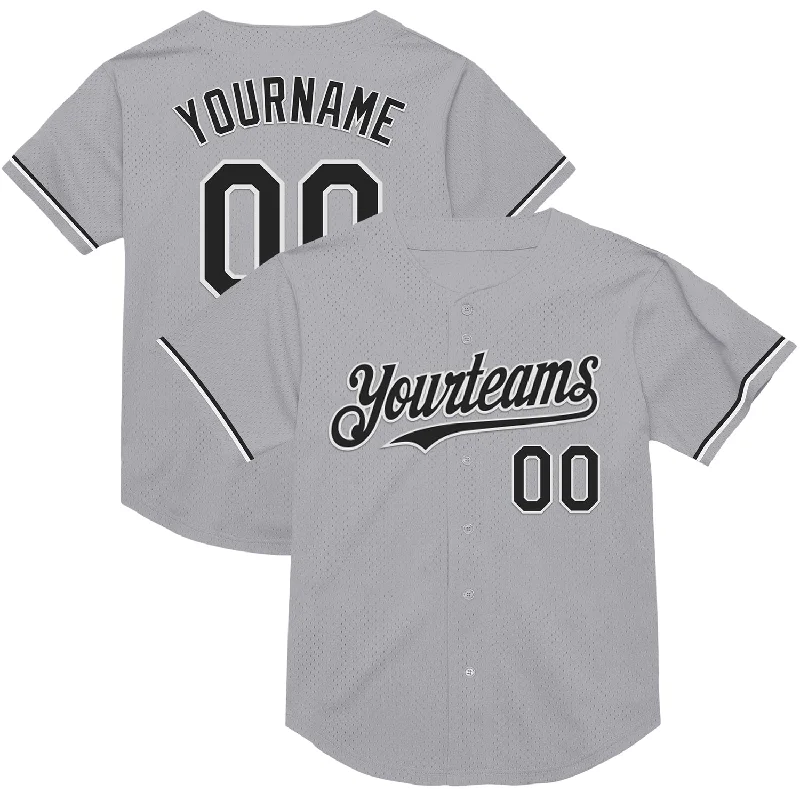 Baseball Jersey for Quick-Drying and Comfortable Play-Custom Gray Black-White Mesh Authentic Throwback Baseball Jersey