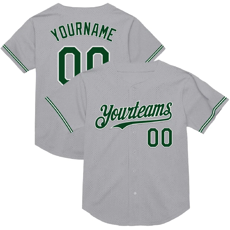 Baseball Jersey for Maximum Comfort and Freedom of Movement-Custom Gray Green-White Mesh Authentic Throwback Baseball Jersey