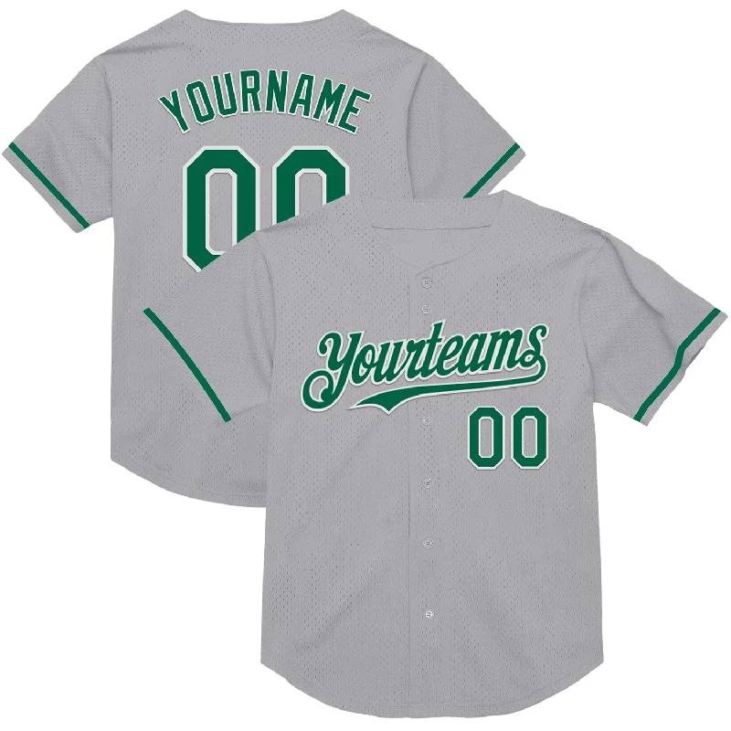 Baseball Jersey for Athletic Performance-Custom Gray Kelly Green-Black Mesh Authentic Throwback Baseball Jersey