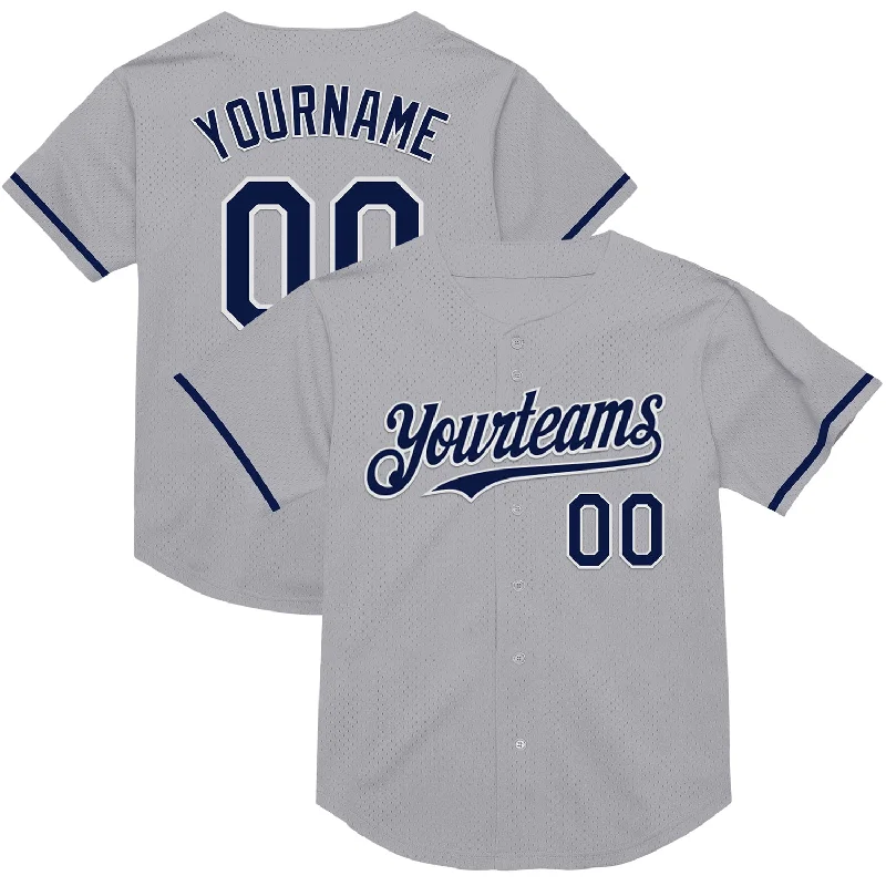 Baseball Jersey for Pro-Level Performance-Custom Gray Navy-White Mesh Authentic Throwback Baseball Jersey