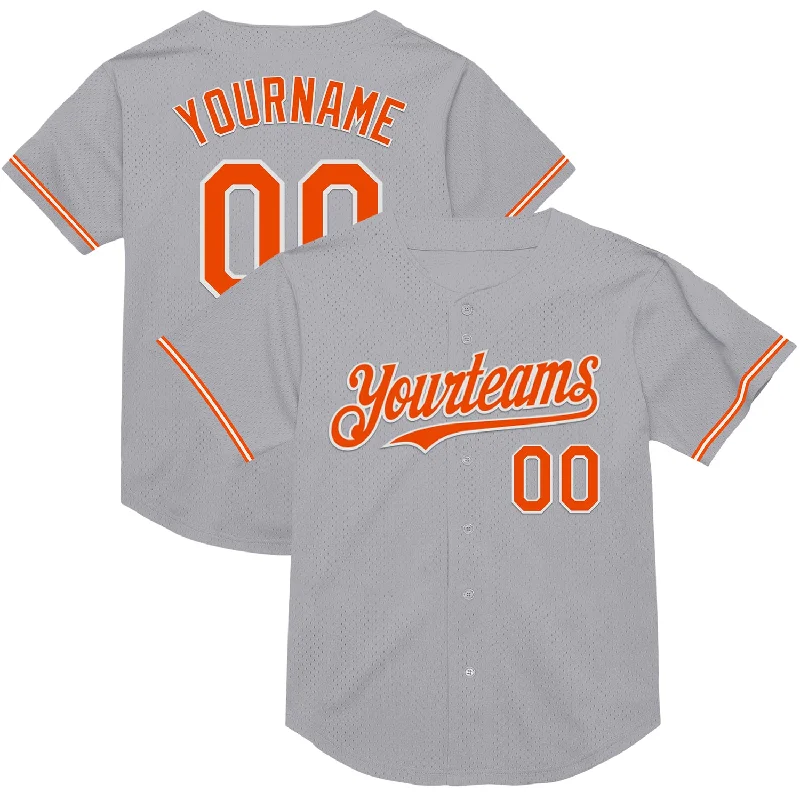 Baseball Jersey with Soft Fabric for Optimal Comfort-Custom Gray Orange-White Mesh Authentic Throwback Baseball Jersey