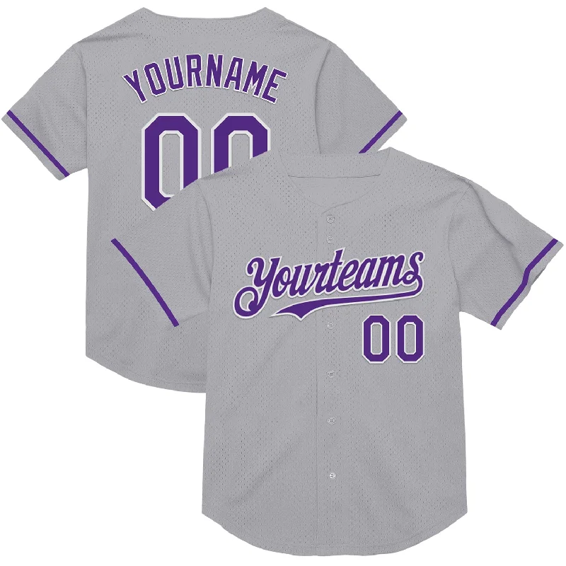 Baseball Jersey for Game Day Comfort-Custom Gray Purple-White Mesh Authentic Throwback Baseball Jersey