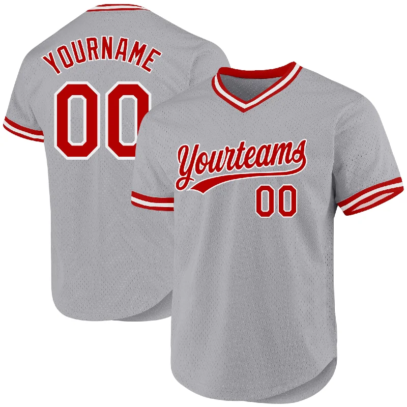 Baseball Jersey for Professional Look and Feel-Custom Gray Red-White Authentic Throwback Baseball Jersey