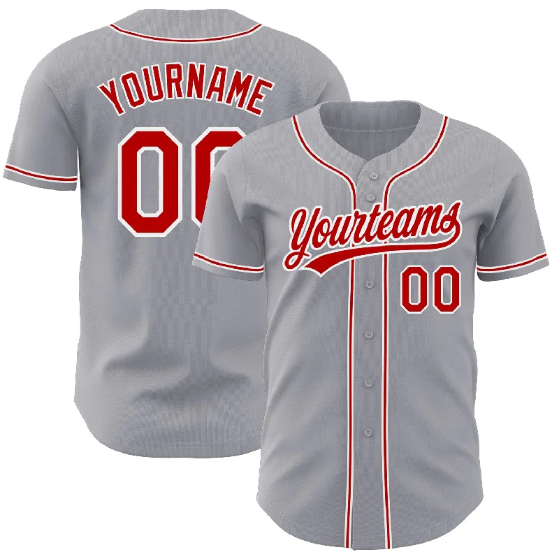 Baseball Jersey with Soft Inner Layer for Comfort-Custom Gray Red-White Authentic Baseball Jersey