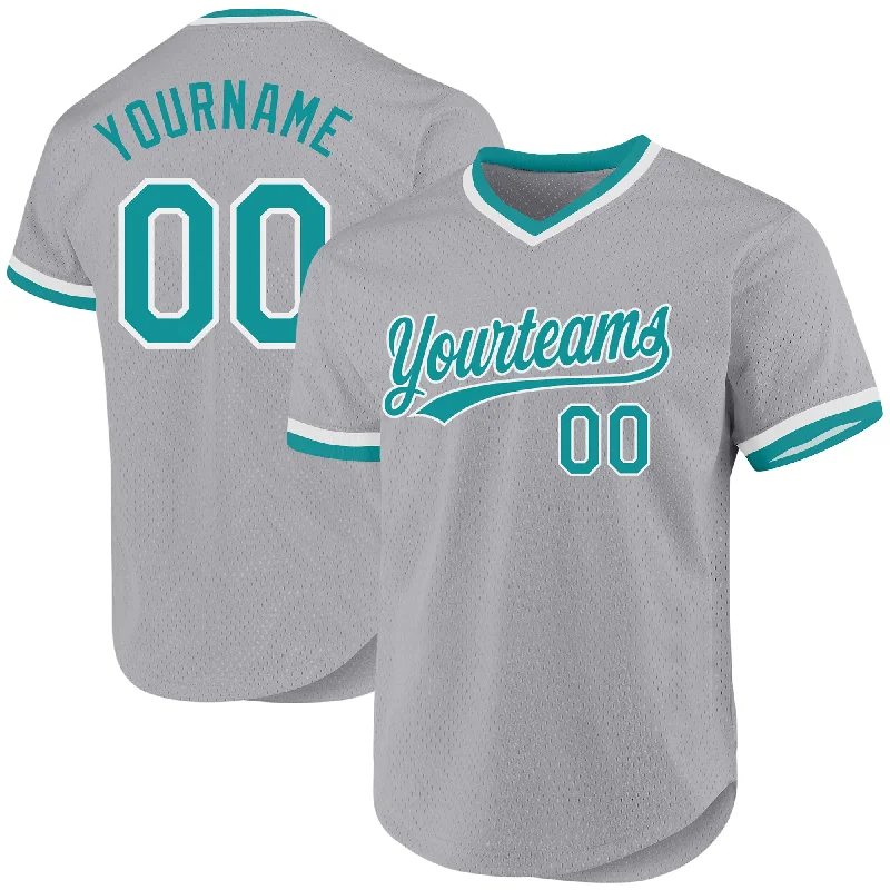 Baseball Jersey with Adjustable Fit for Custom Comfort-Custom Gray Teal-White Authentic Throwback Baseball Jersey