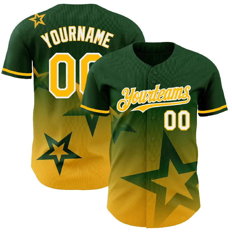 Baseball Jersey for Enhanced Comfort and Movement-Custom Green Gold-White 3D Pattern Design Gradient Style Twinkle Star Authentic Baseball Jersey