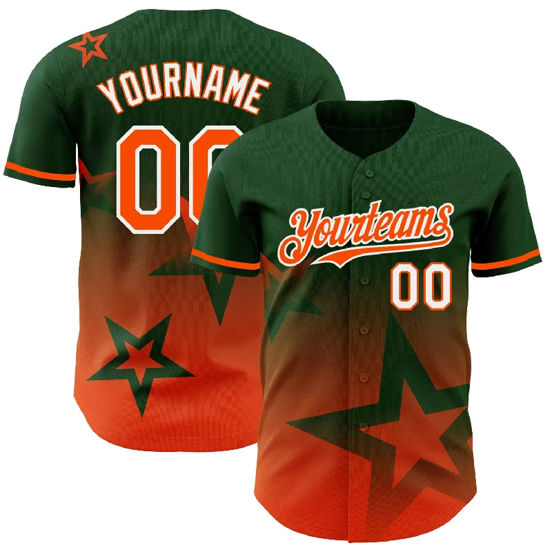 Baseball Jersey for Quick-Drying Performance-Custom Green Orange-White 3D Pattern Design Gradient Style Twinkle Star Authentic Baseball Jersey