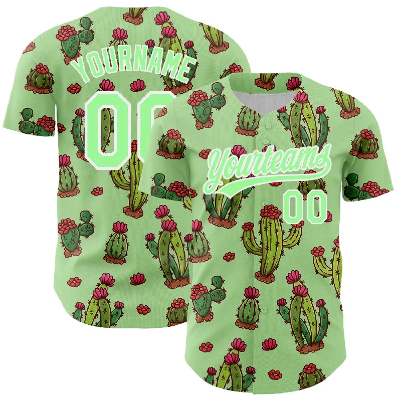 Baseball Jersey for Soft and Breathable Fit-Custom Green Pea Green-White 3D Pattern Design Cactus Festival Authentic Baseball Jersey