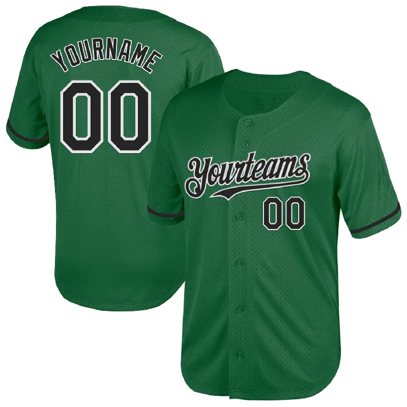 Baseball Jersey for Easy Care and Durability-Custom Kelly Green Black-White Mesh Authentic Throwback Baseball Jersey