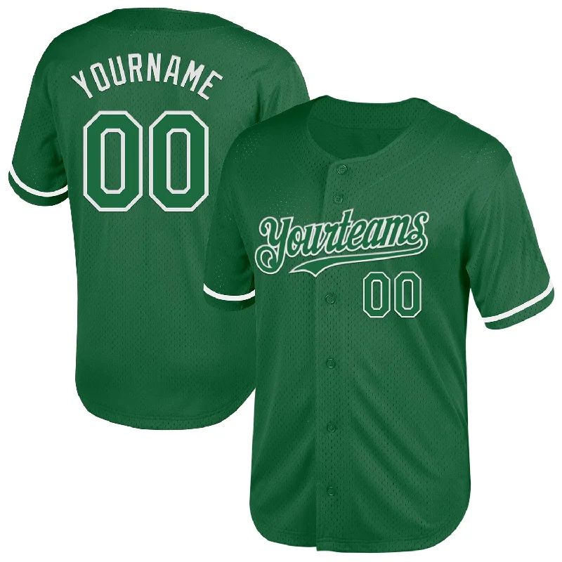 Baseball Jersey for Maximum Comfort and Freedom of Movement-Custom Kelly Green White Mesh Authentic Throwback Baseball Jersey