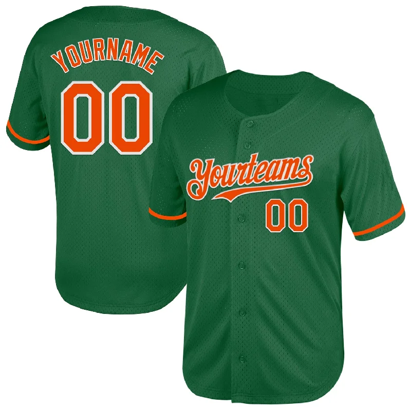 Baseball Jersey for Warm Weather and Summer Play-Custom Kelly Green Orange-White Mesh Authentic Throwback Baseball Jersey