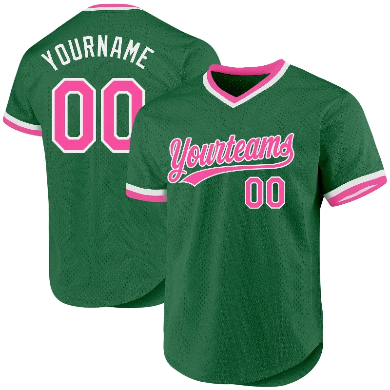 Baseball Jersey for Optimal Comfort in Tournaments-Custom Kelly Green Pink-White Authentic Throwback Baseball Jersey