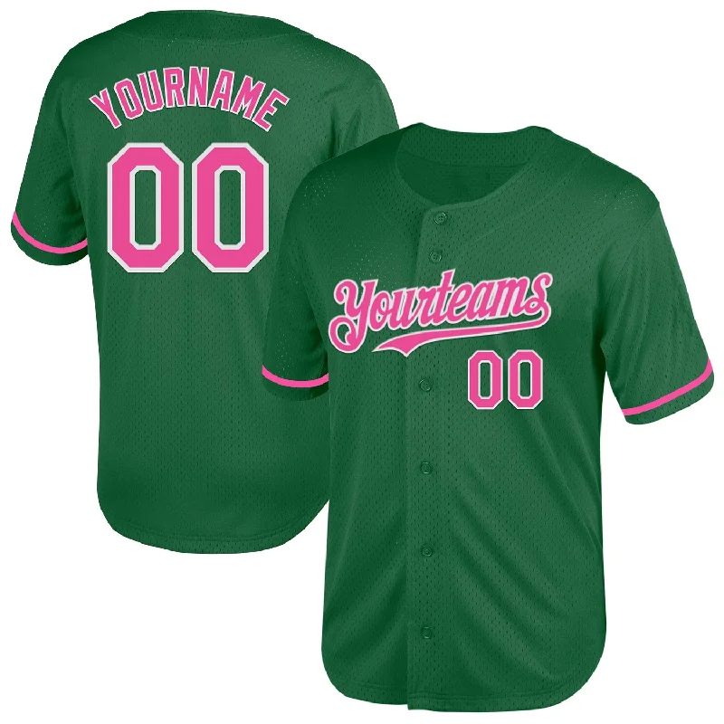 Baseball Jersey for Comfortable Fit for Batting-Custom Kelly Green Pink-White Mesh Authentic Throwback Baseball Jersey