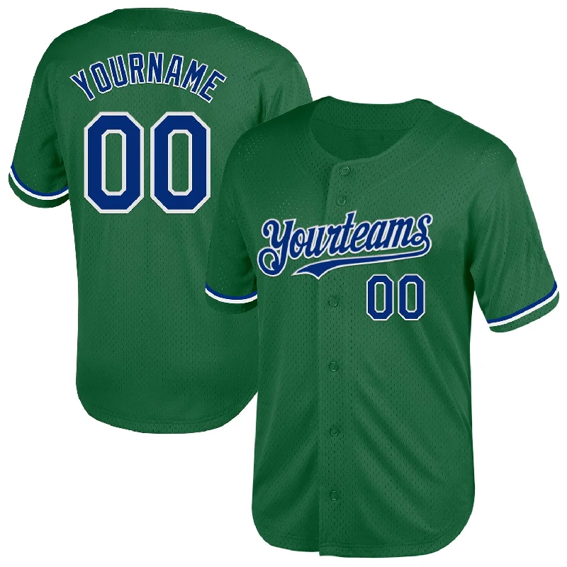 Baseball Jersey for Team Spirit and Performance-Custom Kelly Green Royal-White Mesh Authentic Throwback Baseball Jersey