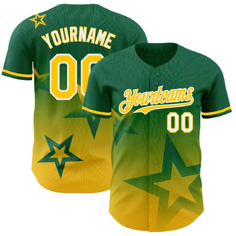 Baseball Jersey for Casual and Competitive Play-Custom Kelly Green Yellow-White 3D Pattern Design Gradient Style Twinkle Star Authentic Baseball Jersey