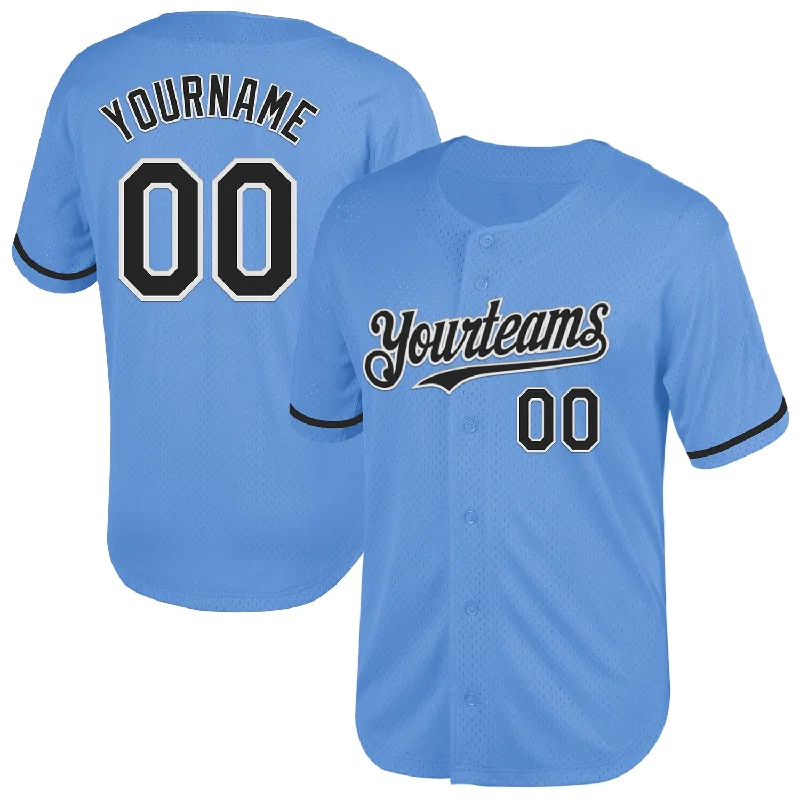 Baseball Jersey for Lightweight Play-Custom Light Blue Black-White Mesh Authentic Throwback Baseball Jersey