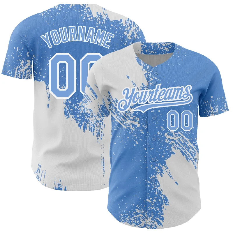 Baseball Jersey for Comfortable Fit and Optimal Performance-Custom Light Blue White 3D Pattern Design Abstract Brush Stroke Authentic Baseball Jersey