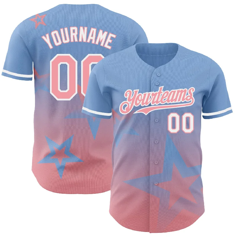 Baseball Jersey for Pro-Level Performance and Style-Custom Light Blue Medium Pink-White 3D Pattern Design Gradient Style Twinkle Star Authentic Baseball Jersey