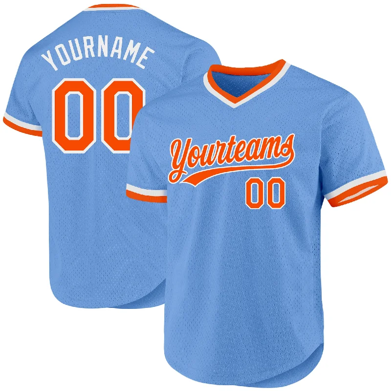 Baseball Jersey for Support and Flexibility-Custom Light Blue Orange-White Authentic Throwback Baseball Jersey