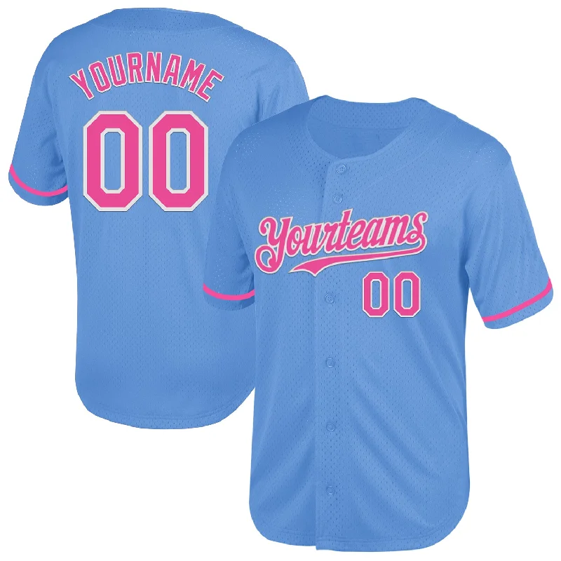 Best Baseball Jersey for Comfort-Custom Light Blue Pink-White Mesh Authentic Throwback Baseball Jersey