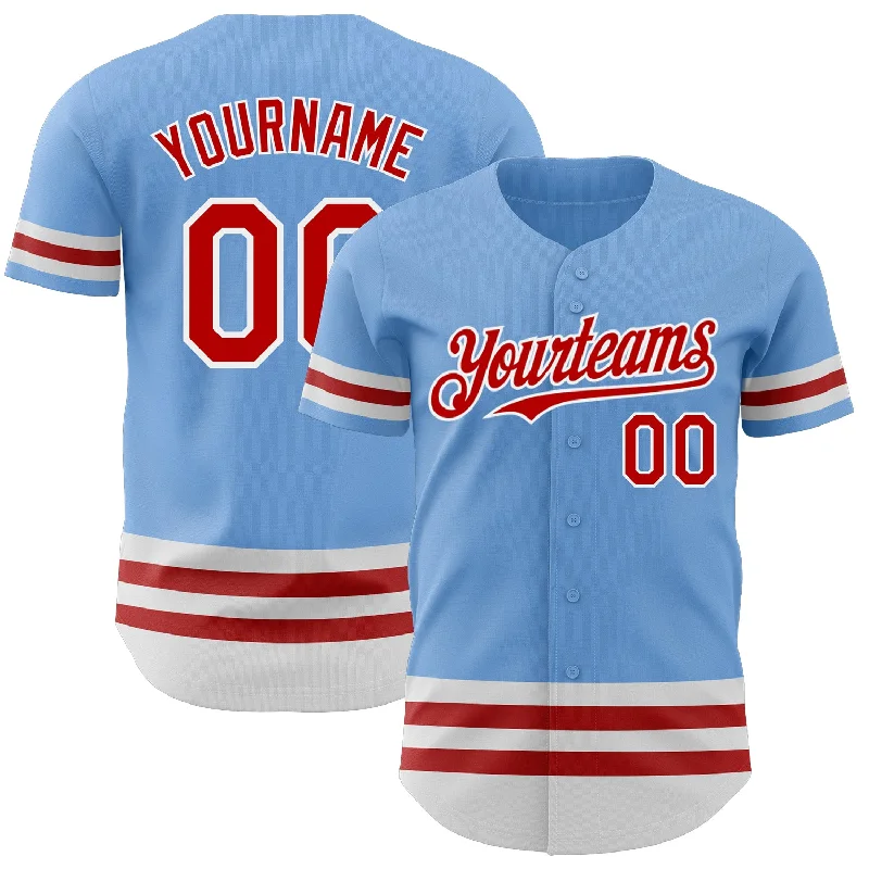 Baseball Jersey for Fast-Paced Games-Custom Light Blue Red-White Line Authentic Baseball Jersey