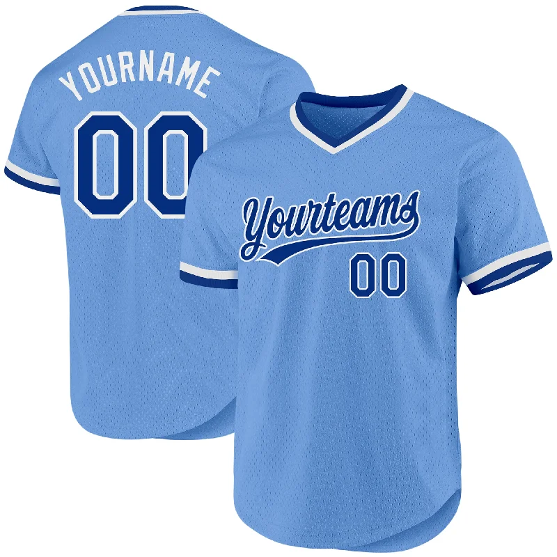 Baseball Jersey with Ultra-Light Design-Custom Light Blue Royal-White Authentic Throwback Baseball Jersey