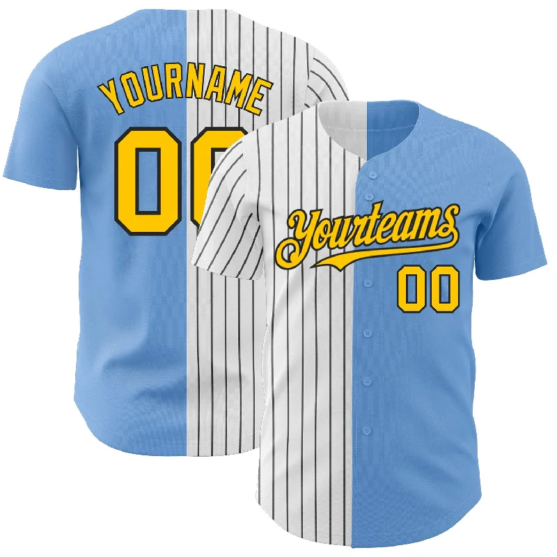 Baseball Jersey with Moisture Control-Custom Light Blue Yellow-Black Pinstripe Authentic Split Fashion Baseball Jersey