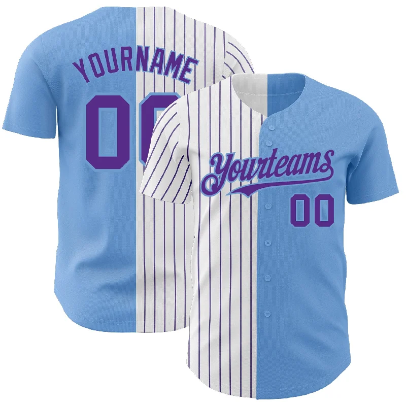 Baseball Jersey for Soft Touch and Comfort-Custom Light Blue White-Purple Pinstripe Authentic Split Fashion Baseball Jersey