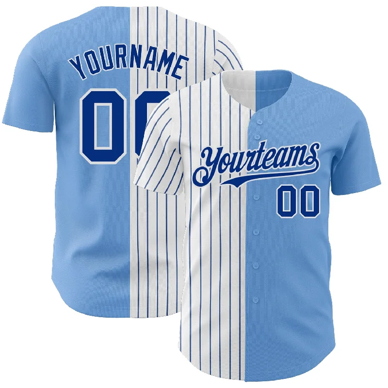 Baseball Jersey for Professional Match Play-Custom Light Blue White-Royal Pinstripe Authentic Split Fashion Baseball Jersey