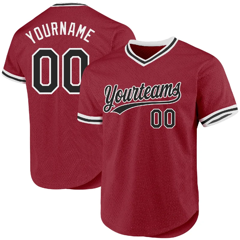 Baseball Jersey for Maximum Durability-Custom Maroon Black-White Authentic Throwback Baseball Jersey