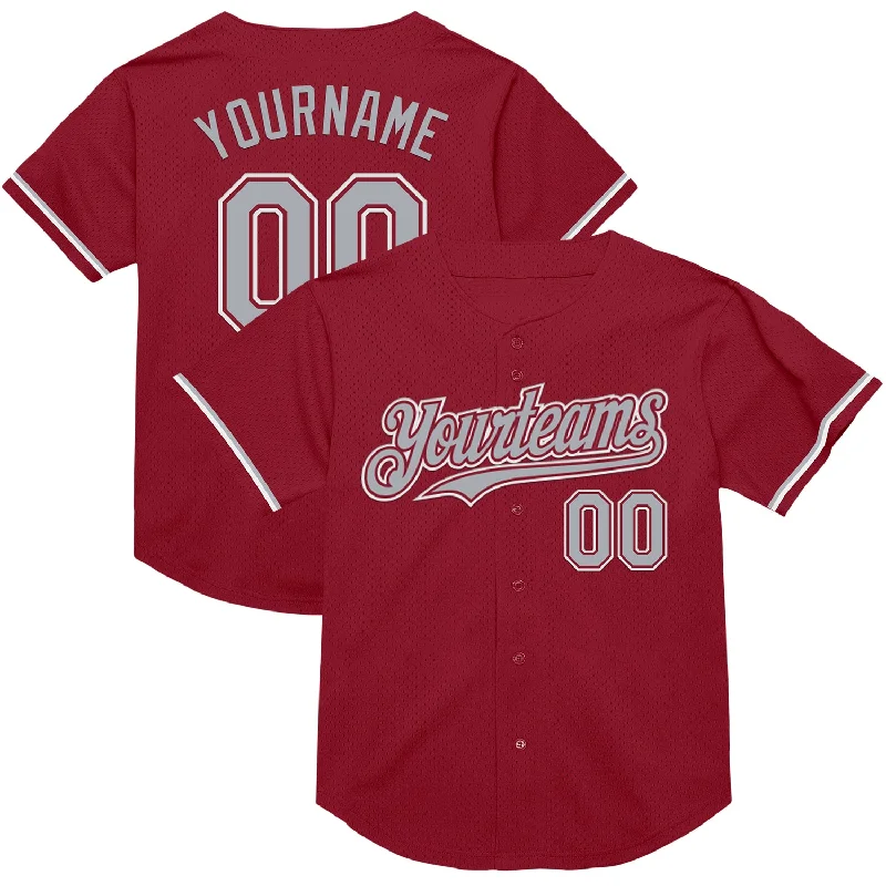 Baseball Jersey for Durable Play and Maximum Comfort-Custom Maroon Gray-White Mesh Authentic Throwback Baseball Jersey