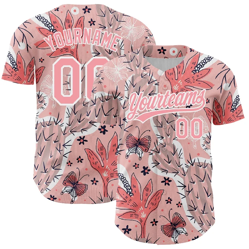 Baseball Jersey for Professional Match Play-Custom Medium Pink White 3D Pattern Design Cactus Festival Authentic Baseball Jersey