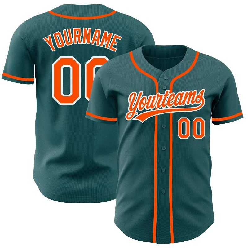 Baseball Jersey with Reinforced Stitching for Durability-Custom Midnight Green Orange-White Authentic Baseball Jersey