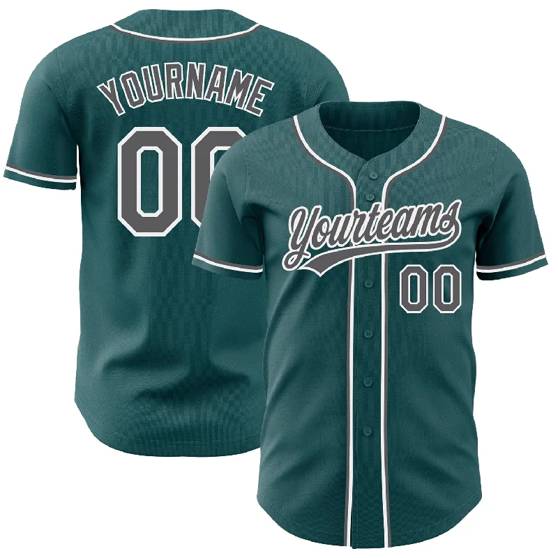 Baseball Jersey for Pro-Level Performance and Style-Custom Midnight Green Steel Gray-White Authentic Baseball Jersey