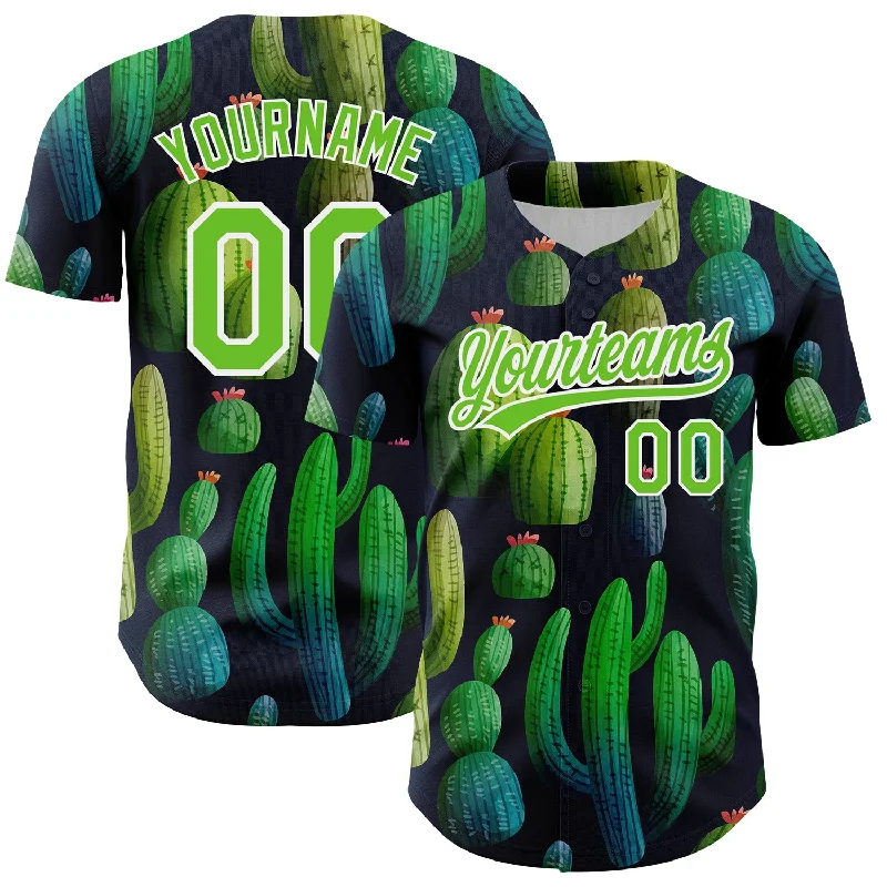 Baseball Jersey for Long-Lasting Comfort-Custom Navy Aurora Green-White 3D Pattern Design Cactus Festival Authentic Baseball Jersey