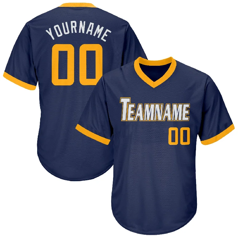 Baseball Jersey for Pro-Level Performance and Style-Custom Navy Gold-White Authentic Throwback Rib-Knit Baseball Jersey Shirt