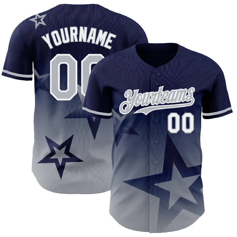 Baseball Jersey for Enhanced Comfort and Flexibility-Custom Navy Gray-White 3D Pattern Design Gradient Style Twinkle Star Authentic Baseball Jersey