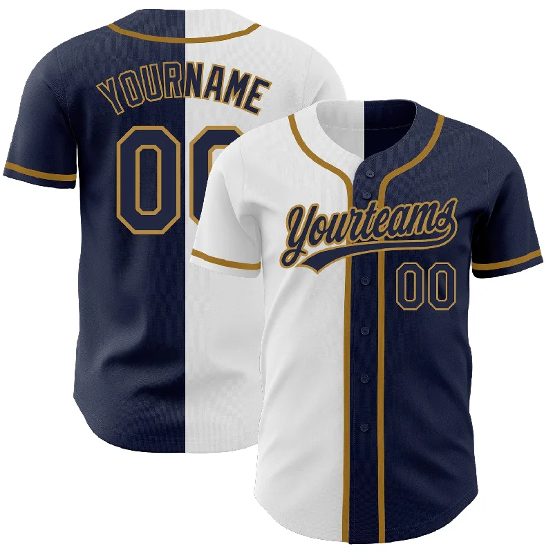 Baseball Jersey for Best Performance in Warm Weather-Custom Navy Navy White-Old Gold Authentic Split Fashion Baseball Jersey