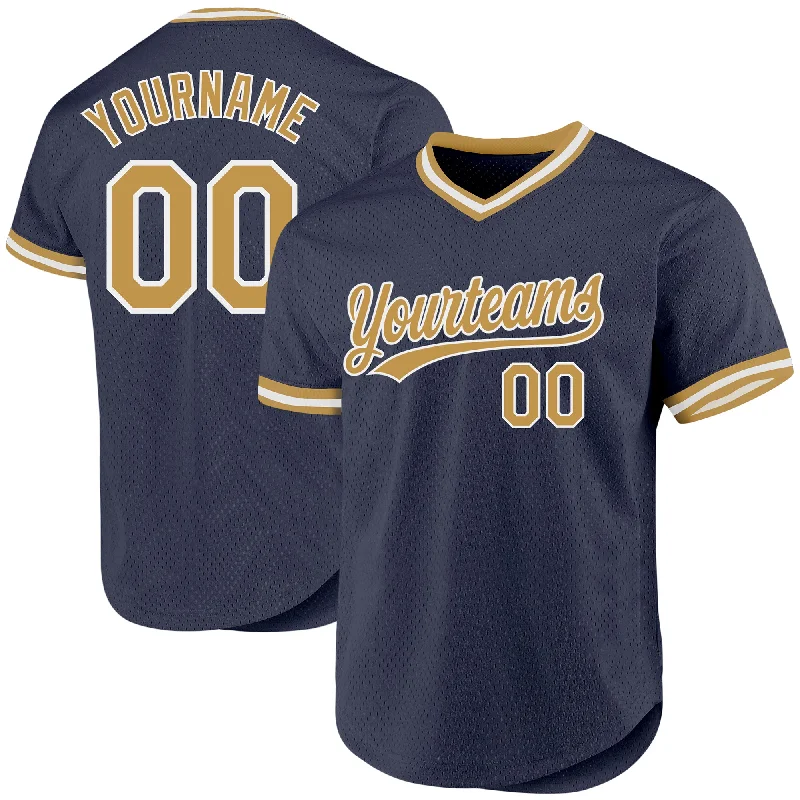 Baseball Jersey for Performance and Style-Custom Navy Old Gold-White Authentic Throwback Baseball Jersey