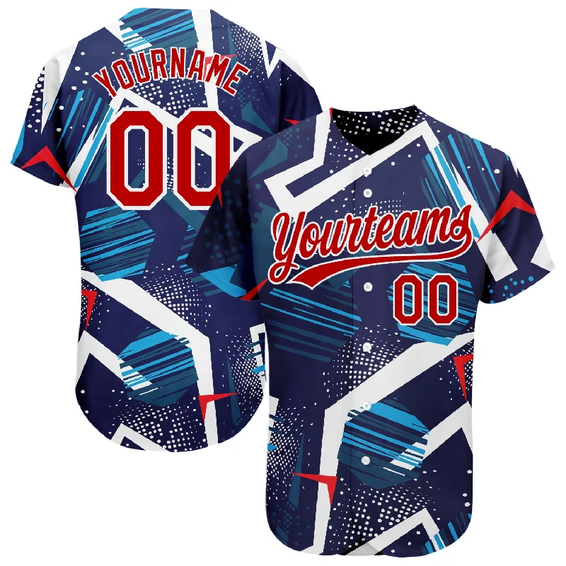 Baseball Jersey for Professional Use and Casual Wear-Custom Navy Red-White 3D Pattern Design Authentic Baseball Jersey