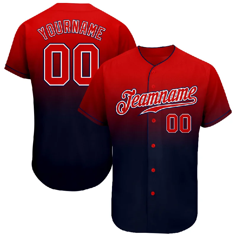 Baseball Jersey for Comfortable, Cool Performance-Custom Navy Red-White Authentic Fade Fashion Baseball Jersey