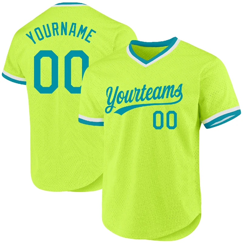 Baseball Jersey for Softball and Baseball Players-Custom Neon Green Teal-White Authentic Throwback Baseball Jersey