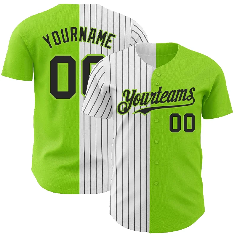 Baseball Jersey for Tight, Athletic Fit-Custom Neon Green White-Black Pinstripe Authentic Split Fashion Baseball Jersey