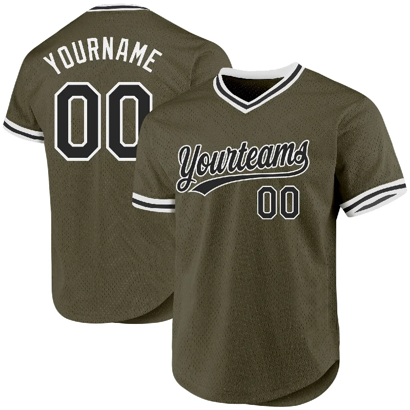 Baseball Jersey for Comfortable Fit for Batting-Custom Olive Black-White Authentic Throwback Salute To Service Baseball Jersey