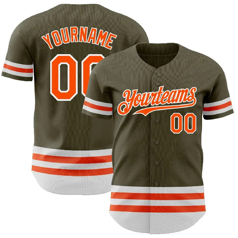 Baseball Jersey for Professional Players-Custom Olive Orange-White Line Authentic Salute To Service Baseball Jersey