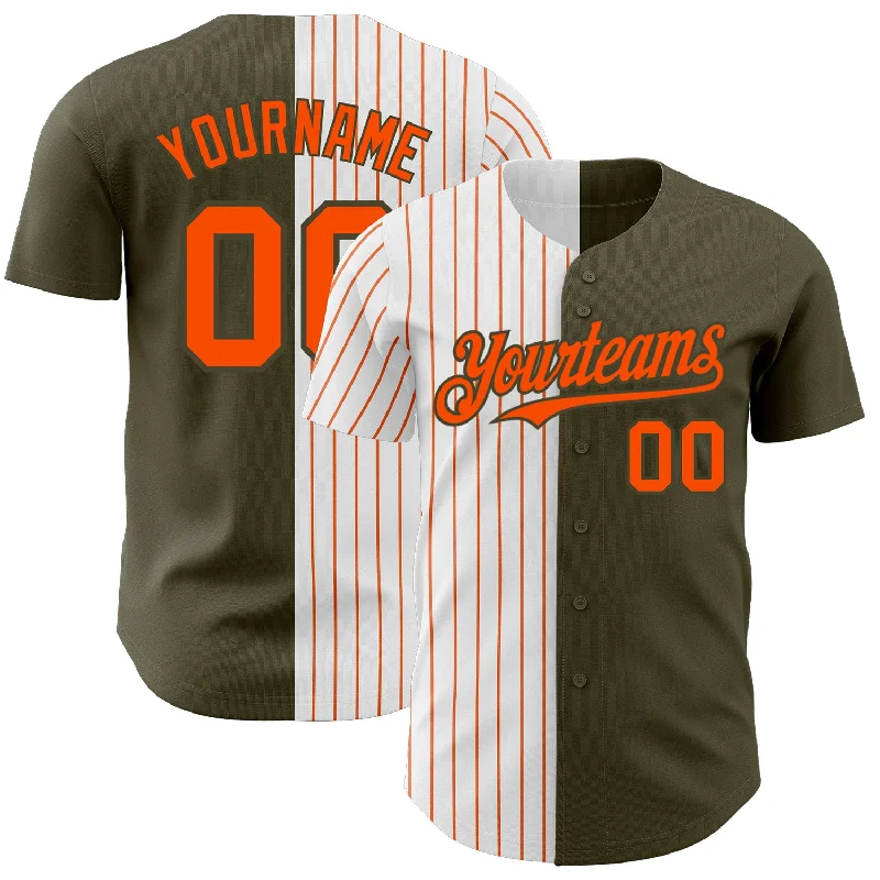 Baseball Jersey with Lightweight, Soft Fabric for Comfort-Custom Olive White-Orange Pinstripe Authentic Split Fashion Salute To Service Baseball Jersey